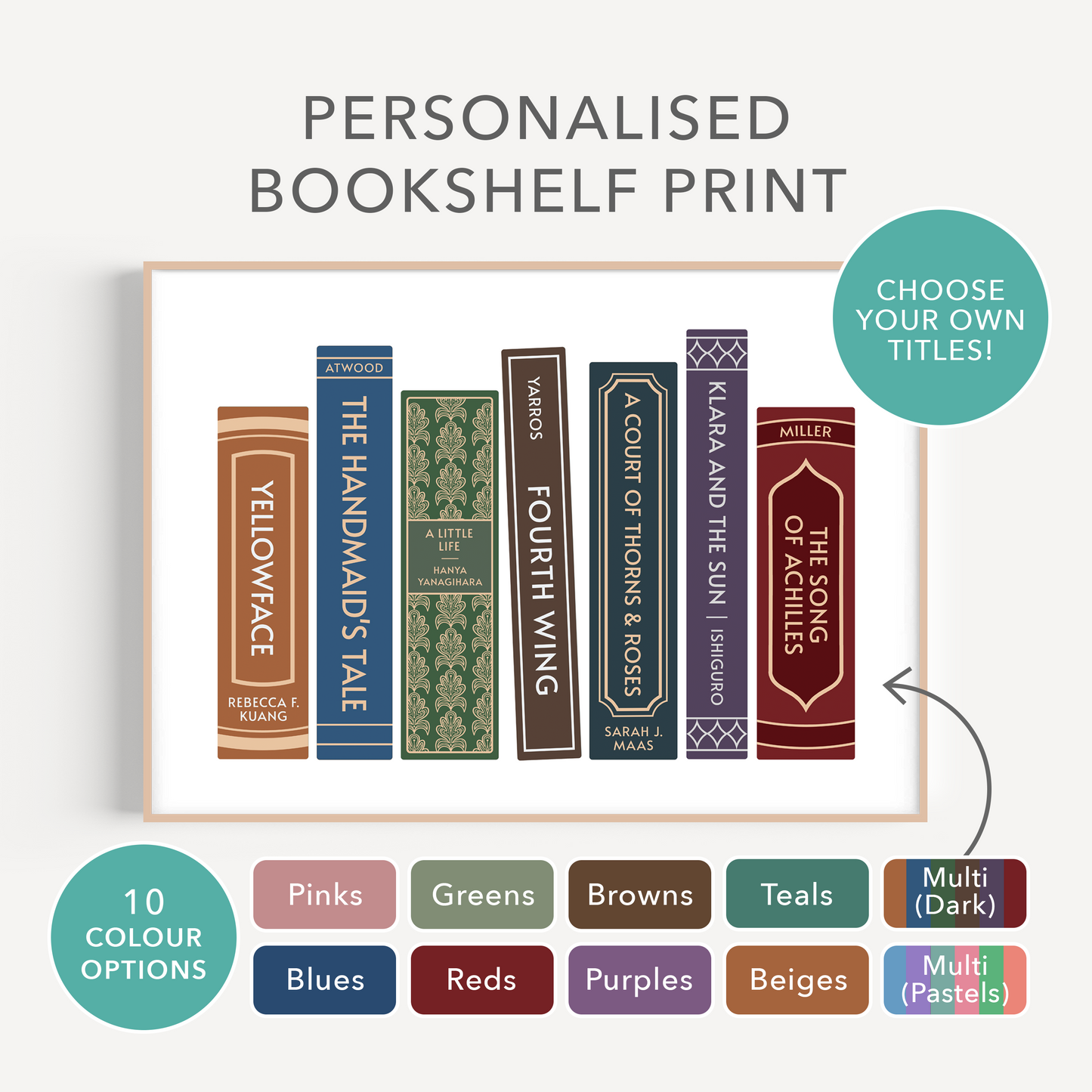 Custom Bookshelf Print (Personalised Book Illustration - 7 Titles)