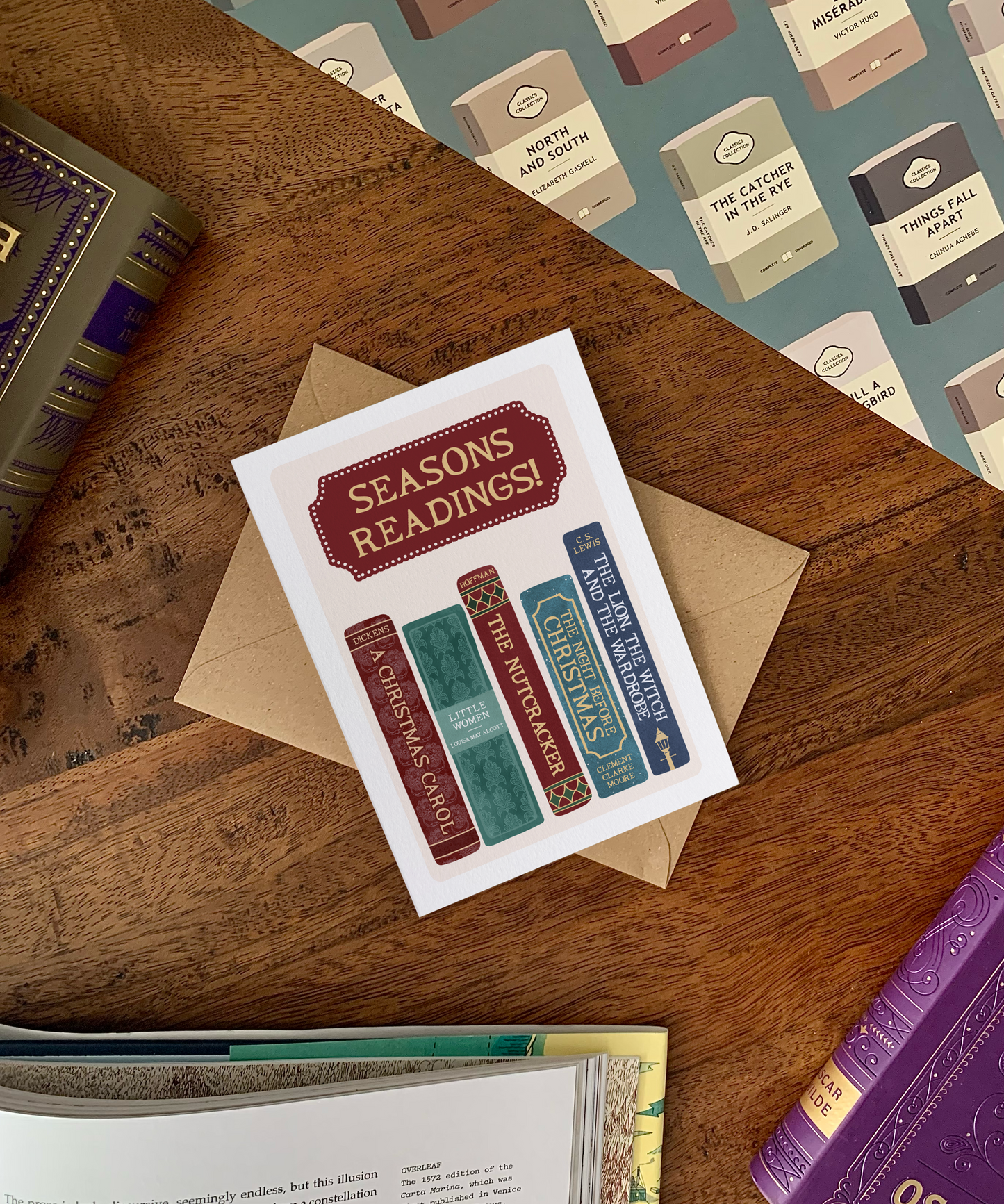"Seasons Readings!" Bookish Christmas Card