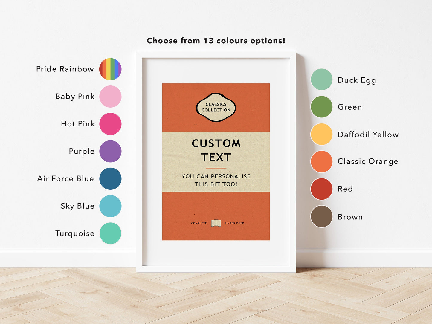 Custom Classic Books Poster Print - Personalised Print with Custom Text and Colour