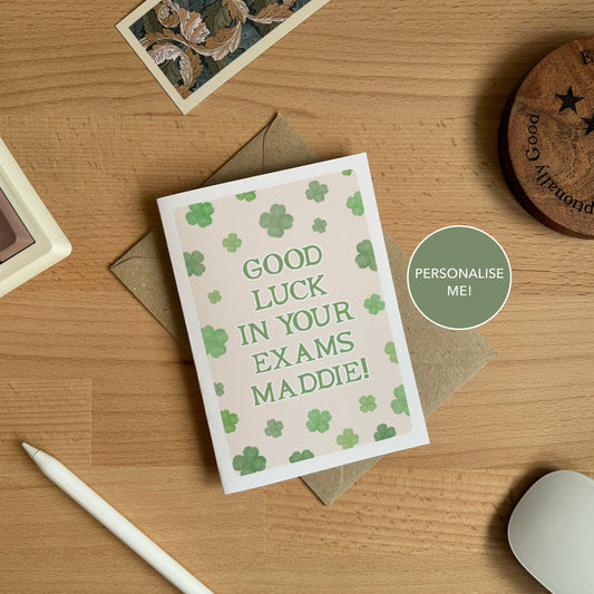 PERSONALISED Four Leaf Clover Good Luck in Your Exams Card