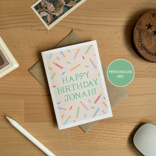 PERSONALISED Confetti and Candles Birthday Card